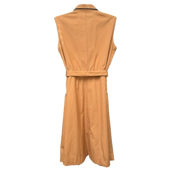 Vintage 70s Collared Midi Dress Size 12 14 Sleeveless Cotton Orange Tan Navy - Picture 7 of 8